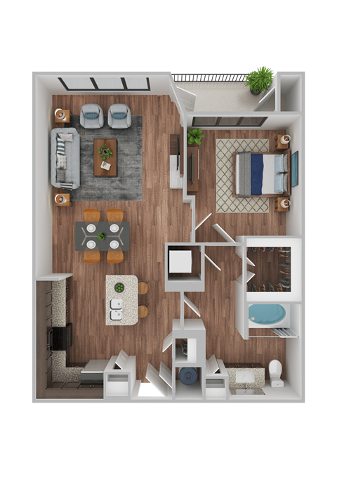 Floor plan for 1 bed, 1 bath, 768 sqft